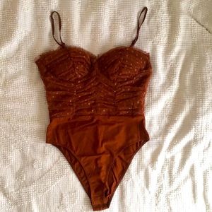 F21 Sweetheart Dotted Mesh Bodysuit SMALL